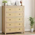Drawer Dresser with Rattan Panels & Round Handles (PB Board)