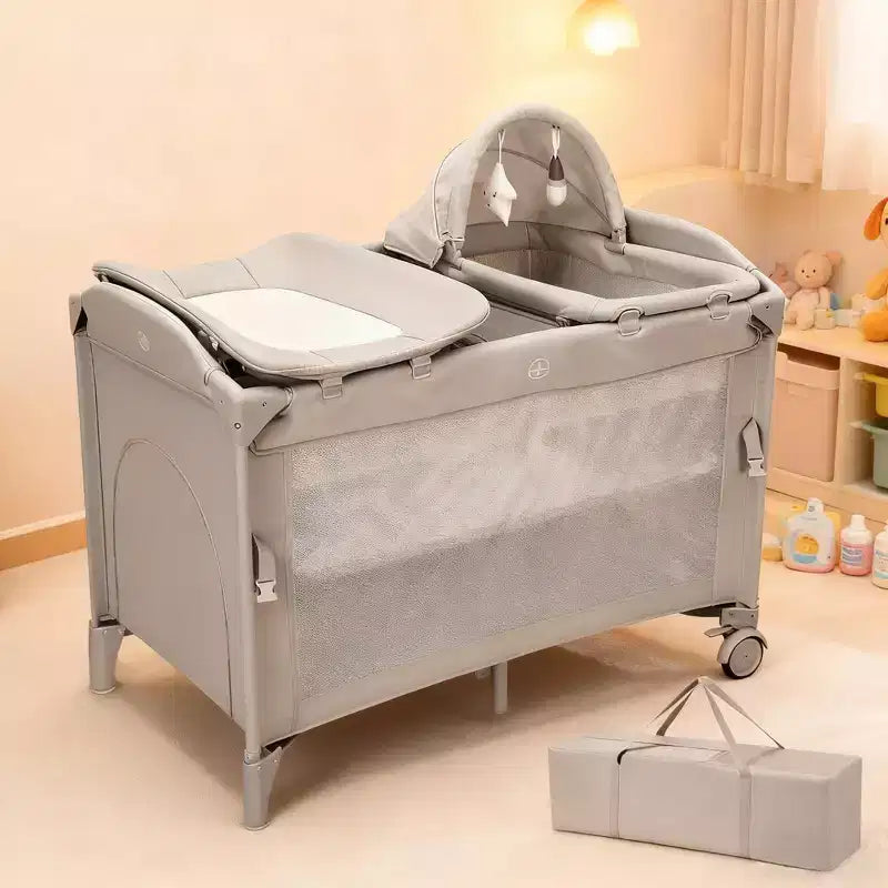 Acekool Culla 5 in 1 con Lettino Co-Sleeping, Fasciatoio e Giocattoli, Box Culla Portatile per Neonati e Bambini, Grigio