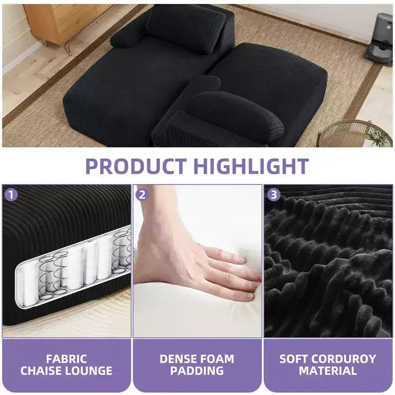 Divano a nuvola con doppia chaise longue oversize da 80 pollici e seduta profonda