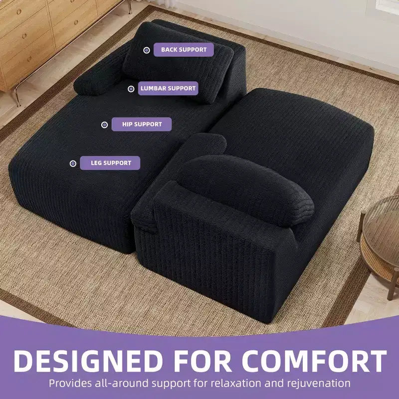 Divano a nuvola con doppia chaise longue oversize da 80 pollici e seduta profonda
