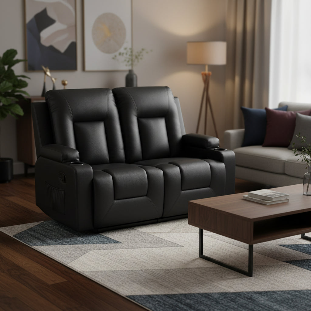 Bonded PU Leather Recliner Loveseat - COMHOMA