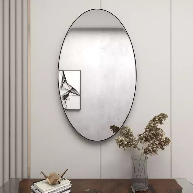 Specchio da Parete Grande Ovale con Cornice in Legno Naturale – 101 x 61 cm