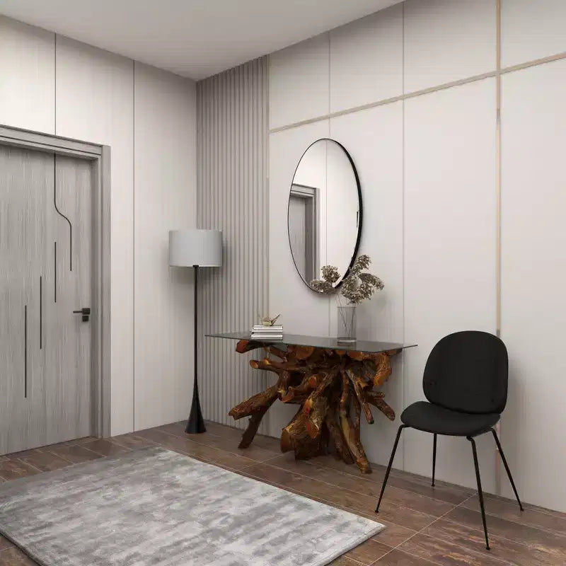 Specchio da Parete Grande Ovale con Cornice in Legno Naturale – 101 x 61 cm