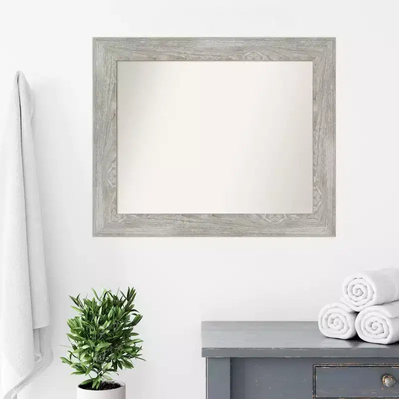 Specchio da bagno da parete non smussato con cornice effetto legno grigio