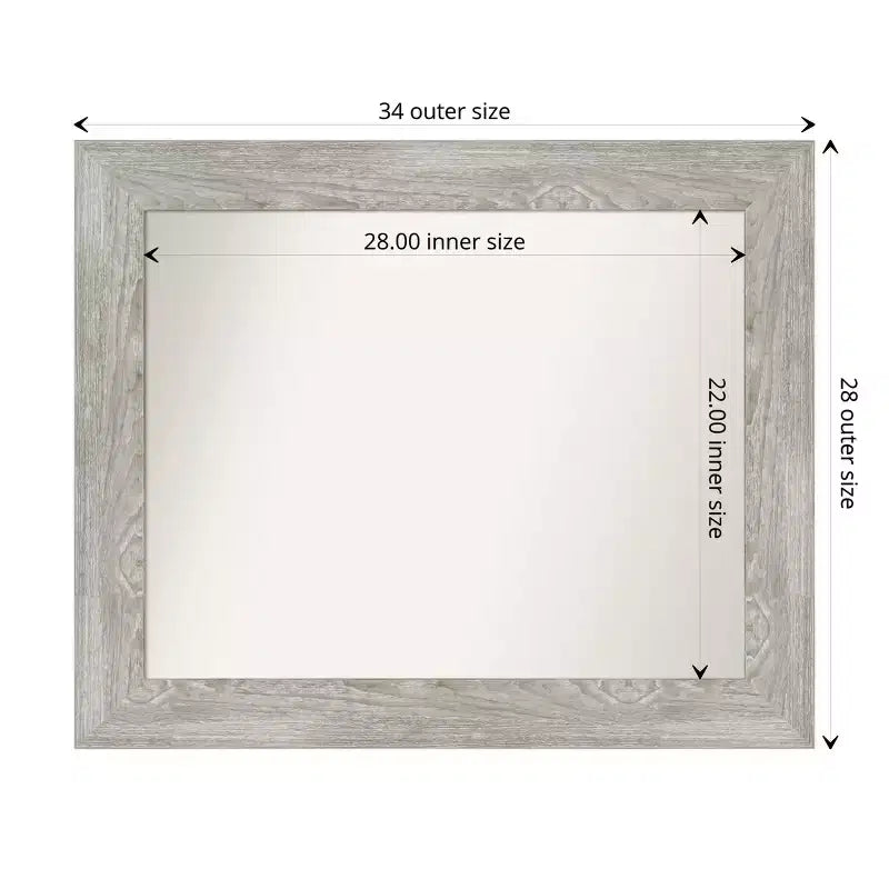 Specchio da bagno da parete non smussato con cornice effetto legno grigio
