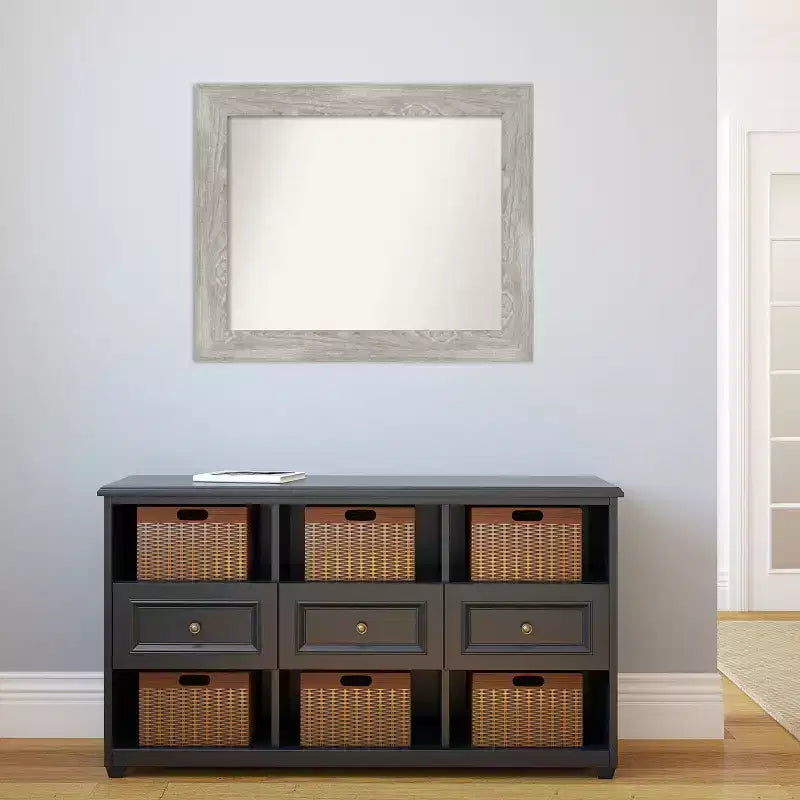 Specchio da bagno da parete non smussato con cornice effetto legno grigio