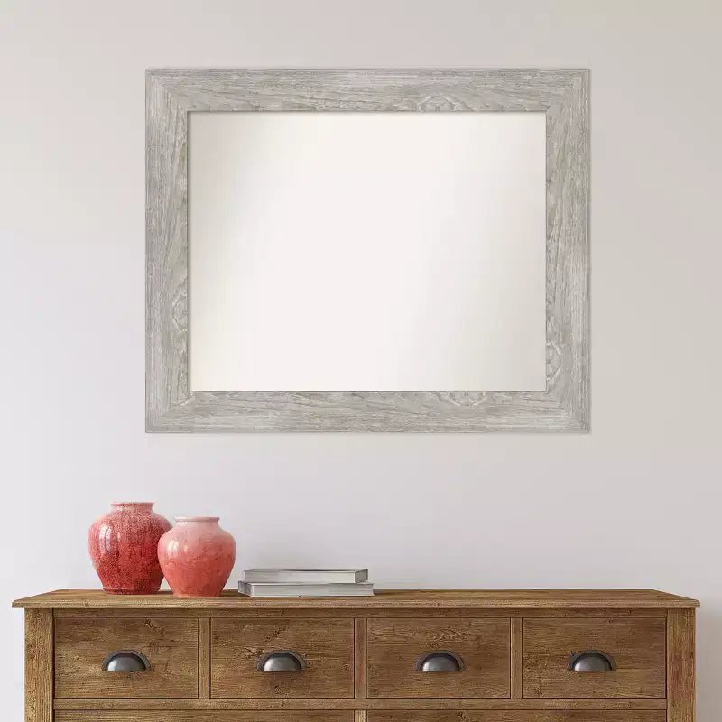 Specchio da bagno da parete non smussato con cornice effetto legno grigio