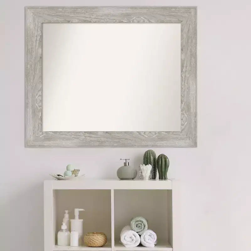Specchio da bagno da parete non smussato con cornice effetto legno grigio