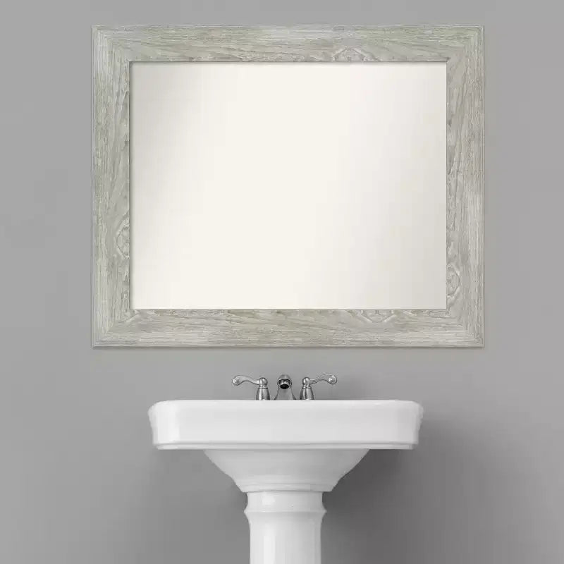 Specchio da bagno da parete non smussato con cornice effetto legno grigio