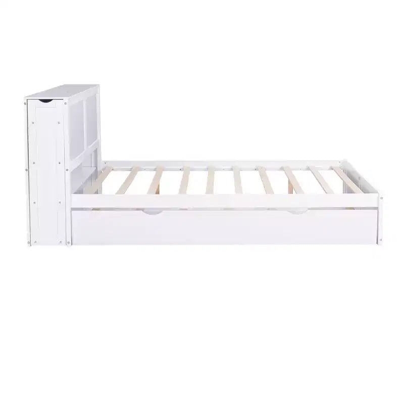 Letto con Piattaforma Contenitore con Ripiani Estraibili e Letto Estraibile Singolo