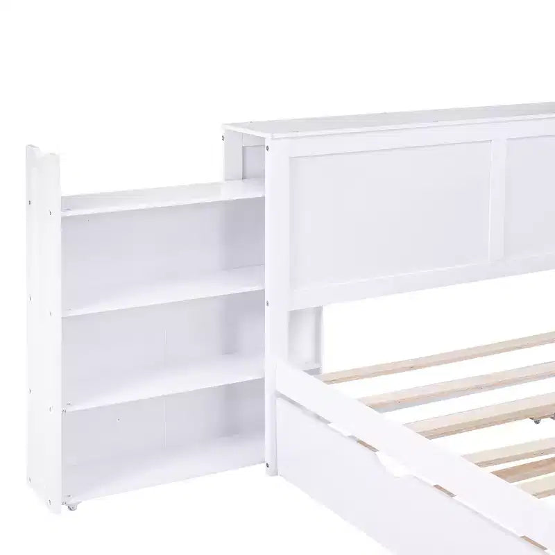 Letto con Piattaforma Contenitore con Ripiani Estraibili e Letto Estraibile Singolo