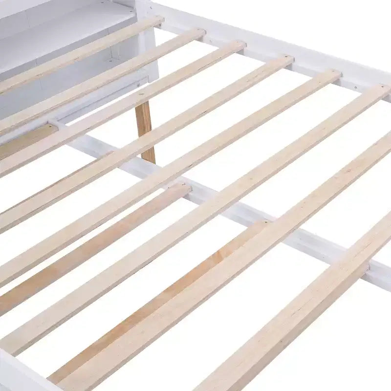 Letto con Piattaforma Contenitore con Ripiani Estraibili e Letto Estraibile Singolo