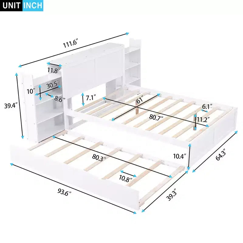 Letto con Piattaforma Contenitore con Ripiani Estraibili e Letto Estraibile Singolo