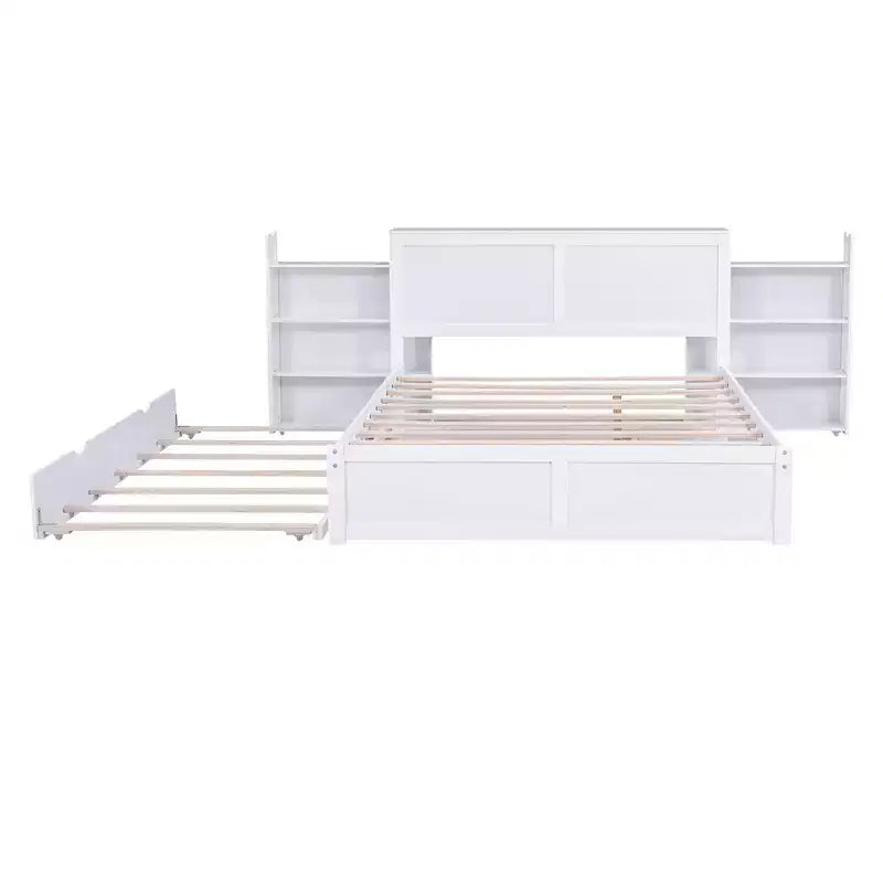 Letto con Piattaforma Contenitore con Ripiani Estraibili e Letto Estraibile Singolo