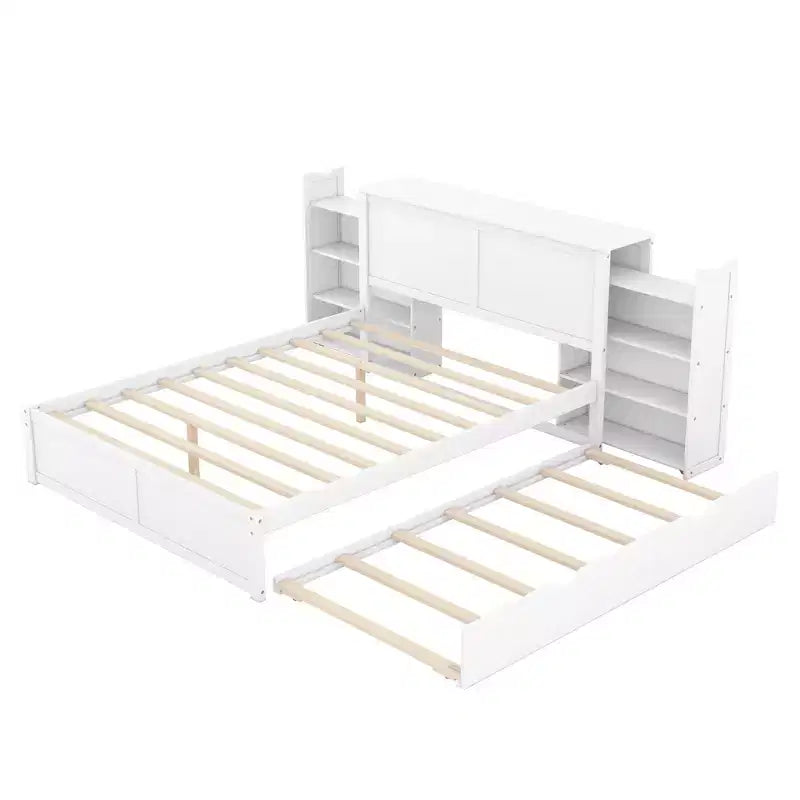 Letto con Piattaforma Contenitore con Ripiani Estraibili e Letto Estraibile Singolo