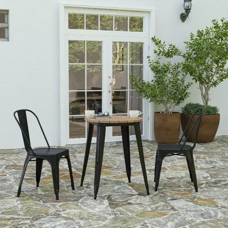 Tavolo da pranzo rotondo da 23,75" per interni/esterni con piano in resina e base in acciaio