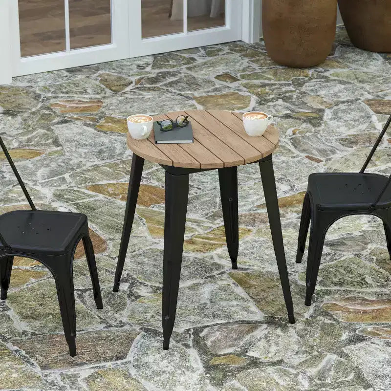 Tavolo da pranzo rotondo da 23,75" per interni/esterni con piano in resina e base in acciaio