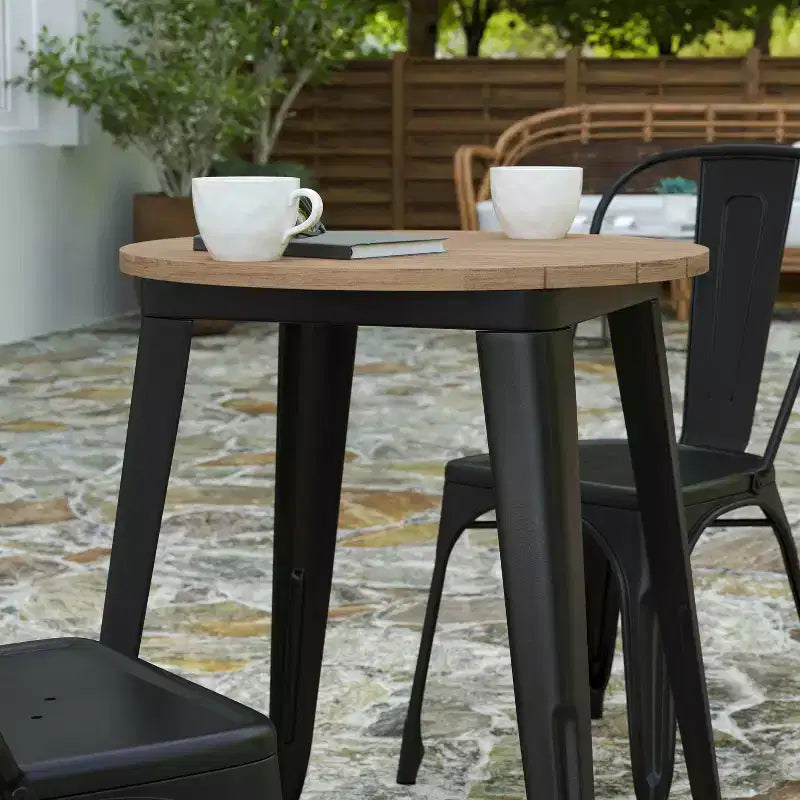 Tavolo da pranzo rotondo da 23,75" per interni/esterni con piano in resina e base in acciaio