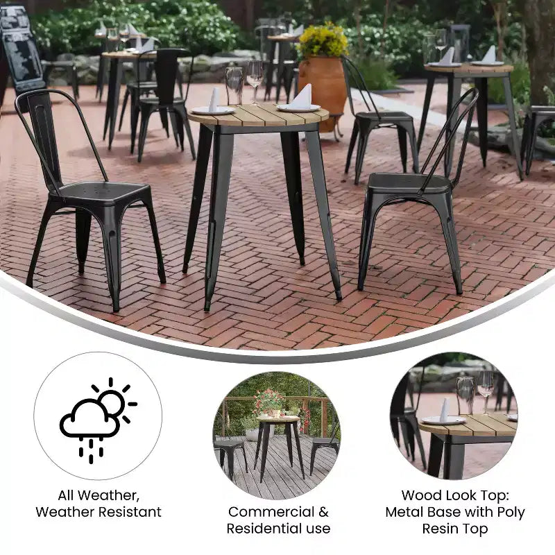 Tavolo da pranzo rotondo da 23,75" per interni/esterni con piano in resina e base in acciaio