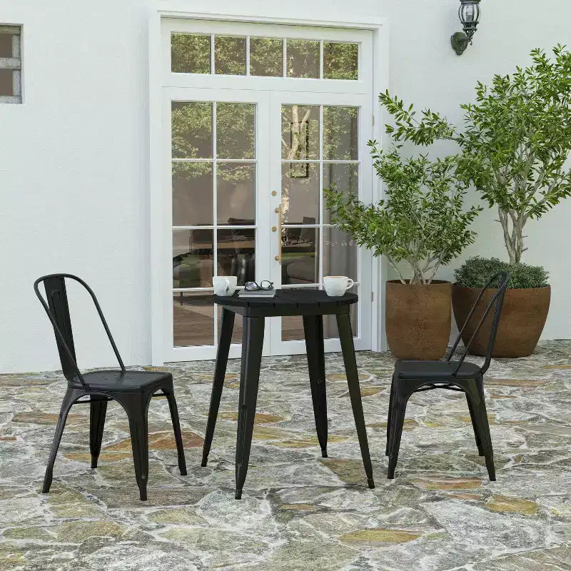 Tavolo da pranzo rotondo da 23,75" per interni/esterni con piano in resina e base in acciaio