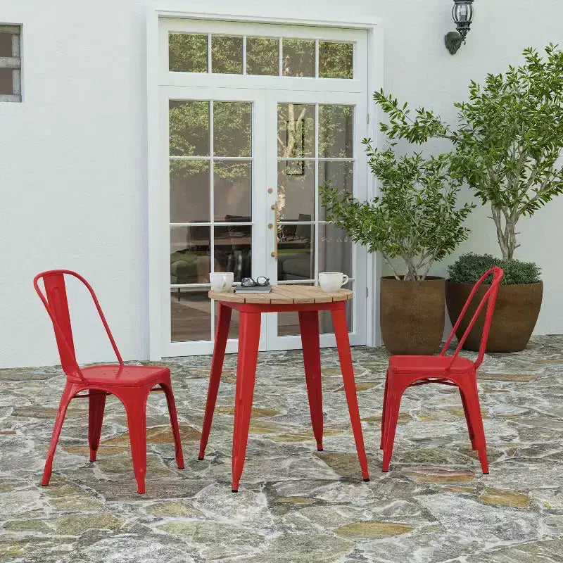 Tavolo da pranzo rotondo da 23,75" per interni/esterni con piano in resina e base in acciaio