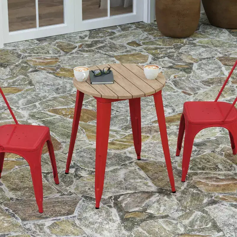 Tavolo da pranzo rotondo da 23,75" per interni/esterni con piano in resina e base in acciaio