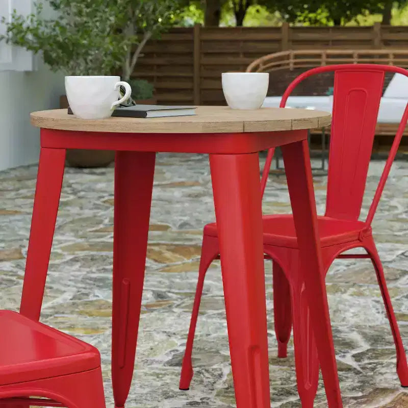 Tavolo da pranzo rotondo da 23,75" per interni/esterni con piano in resina e base in acciaio