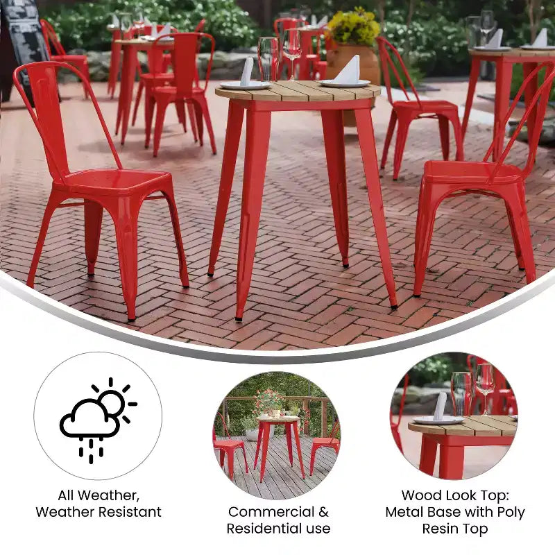 Tavolo da pranzo rotondo da 23,75" per interni/esterni con piano in resina e base in acciaio