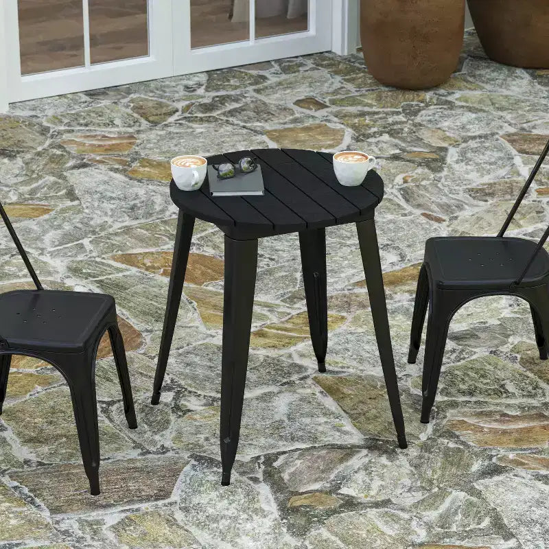 Tavolo da pranzo rotondo da 23,75" per interni/esterni con piano in resina e base in acciaio
