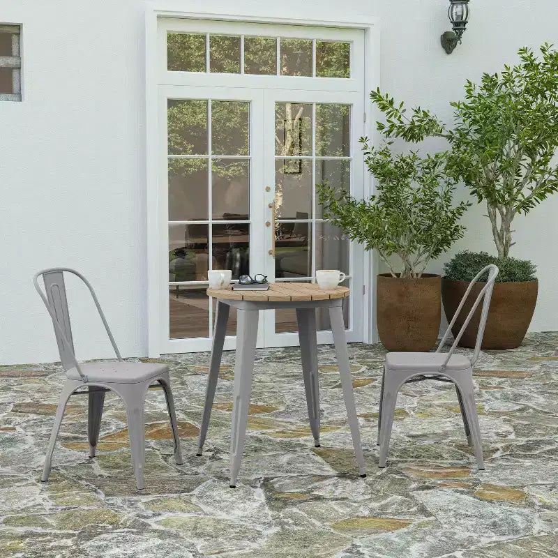 Tavolo da pranzo rotondo da 23,75" per interni/esterni con piano in resina e base in acciaio