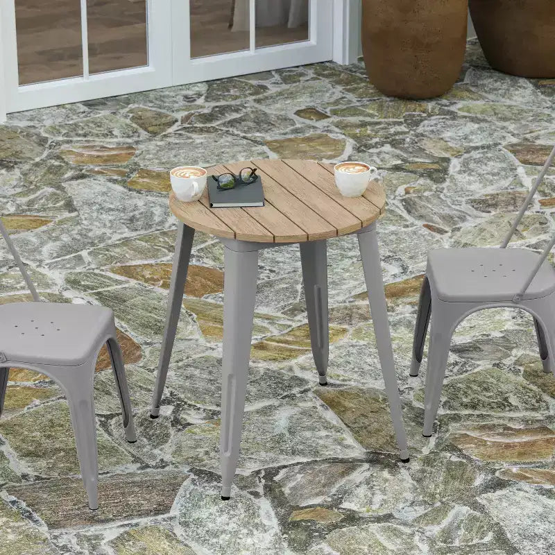 Tavolo da pranzo rotondo da 23,75" per interni/esterni con piano in resina e base in acciaio