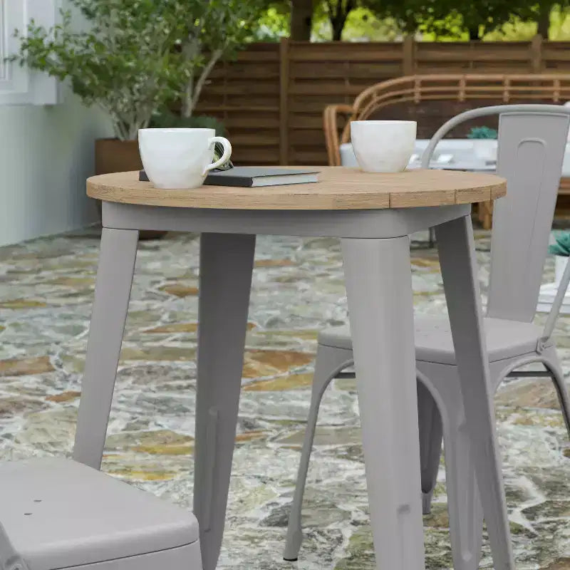 Tavolo da pranzo rotondo da 23,75" per interni/esterni con piano in resina e base in acciaio