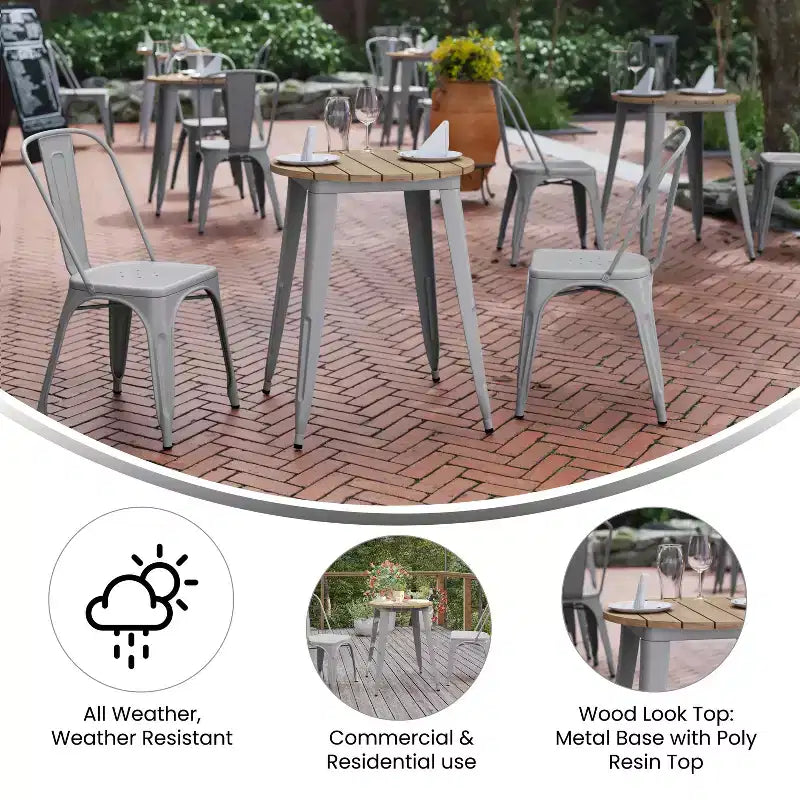 Tavolo da pranzo rotondo da 23,75" per interni/esterni con piano in resina e base in acciaio