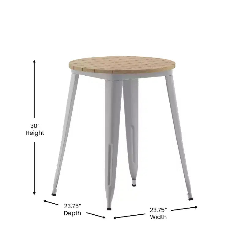 Tavolo da pranzo rotondo da 23,75" per interni/esterni con piano in resina e base in acciaio
