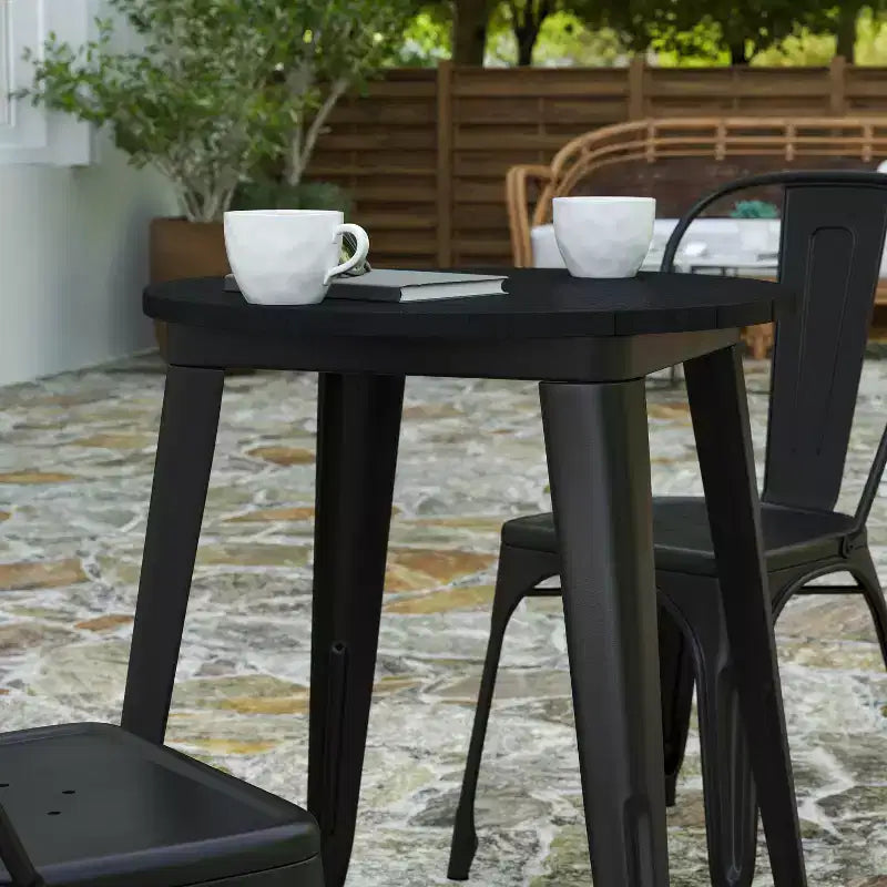 Tavolo da pranzo rotondo da 23,75" per interni/esterni con piano in resina e base in acciaio