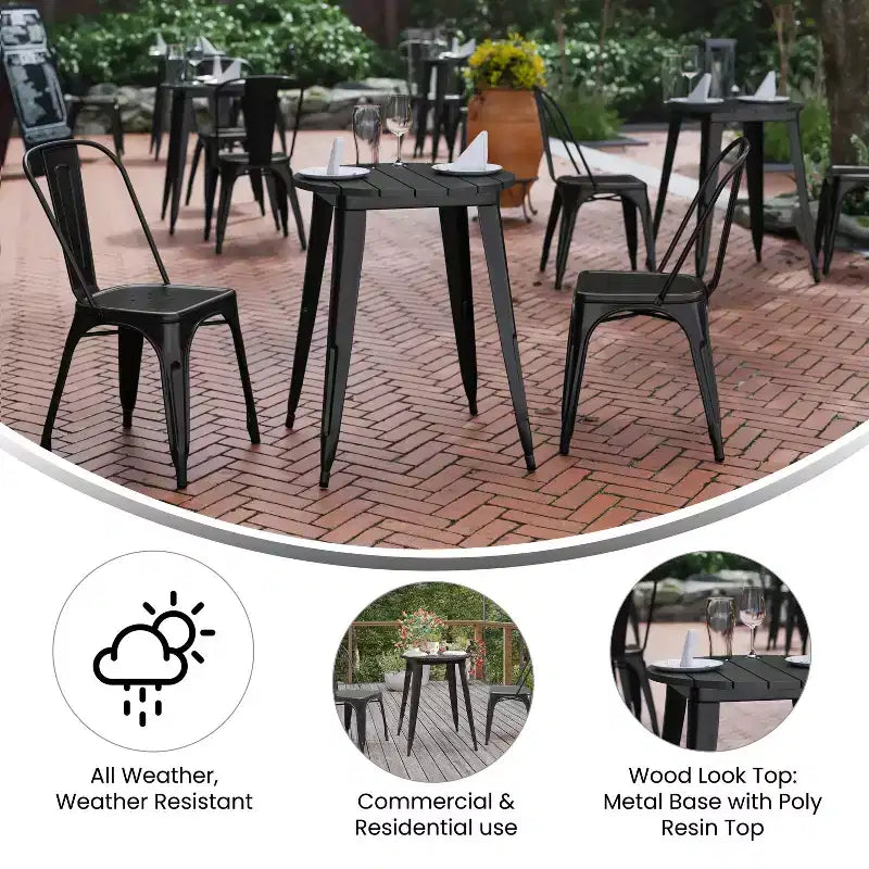 Tavolo da pranzo rotondo da 23,75" per interni/esterni con piano in resina e base in acciaio