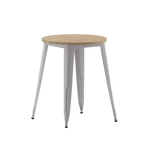 Merrick Lane Indoor/Outdoor Dining Table, 23.75 Round All Weather Poly Resin Top with Steel Base