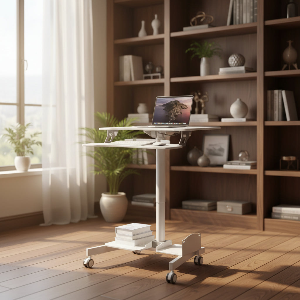 Mount-It! Height Adjustable Mobile Computer Cart, Rolling Desktop Workstation, Storage Area for CPU and Printer, Mobile Sit-Stand Computer Workstation