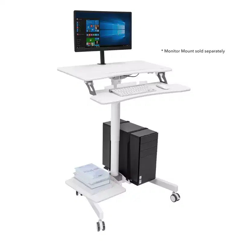 Scrivania mobile Sit-Stand con vassoio per tastiera e ripiani portaoggetti