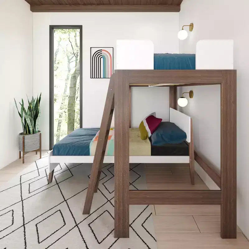 Letto a castello a L doppio su doppio, stile moderno di metà secolo