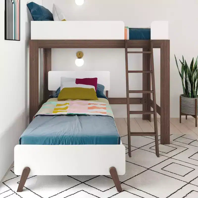 Letto a castello a L doppio su doppio, stile moderno di metà secolo