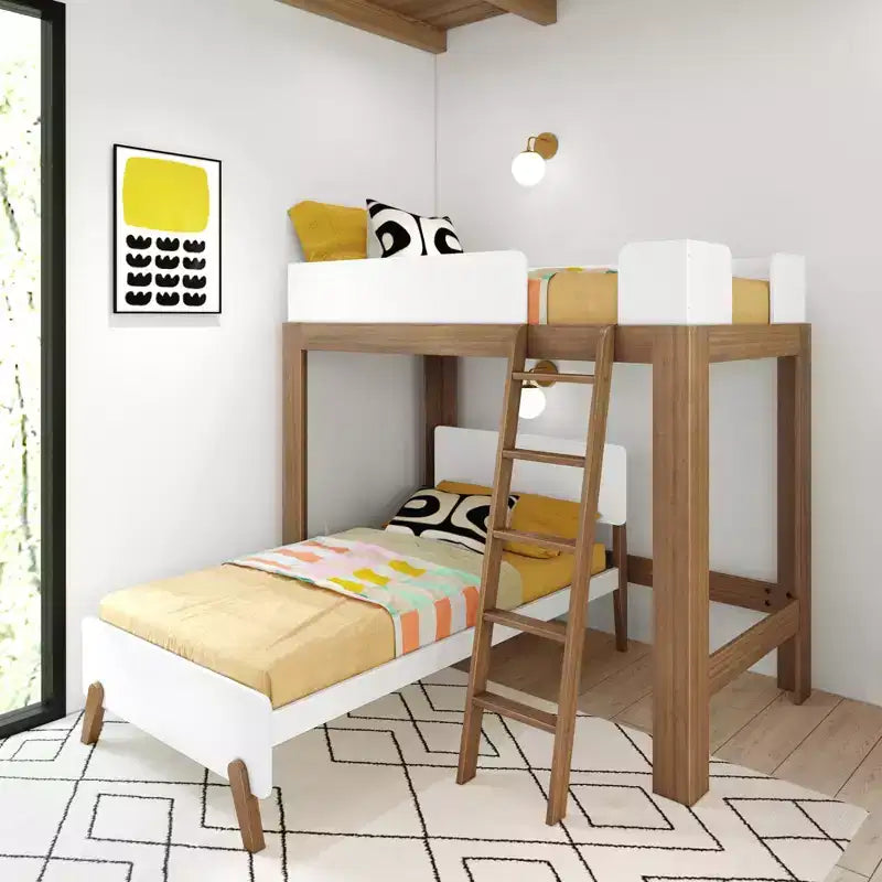 Letto a castello a L doppio su doppio, stile moderno di metà secolo