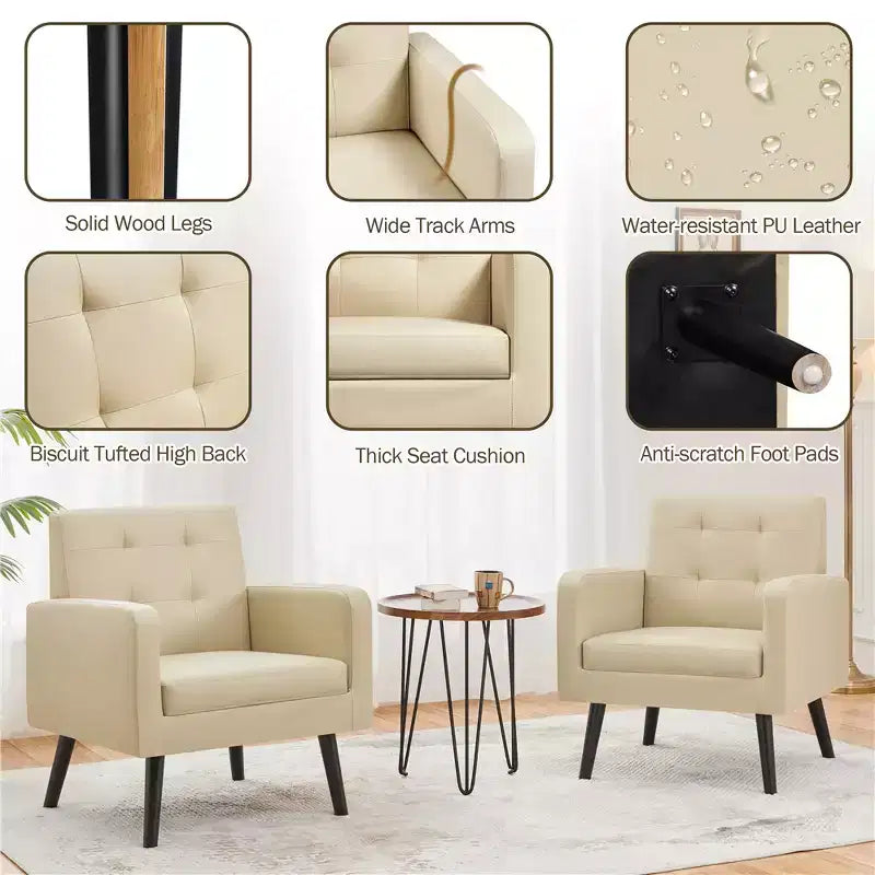 Poltrona moderna in similpelle trapuntata con gambe in legno massello