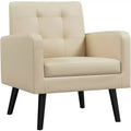 Yaheetech Modern Armchair Accent Chair Faux Leather Tufted with Solid Wood Legs