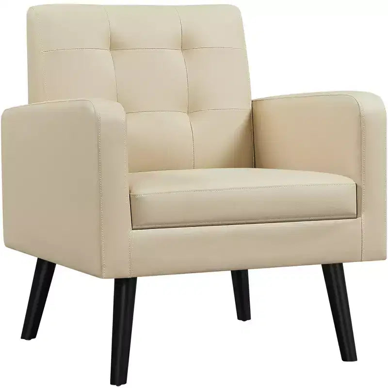 Yaheetech Modern Armchair Accent Chair Faux Leather Tufted with Solid Wood Legs